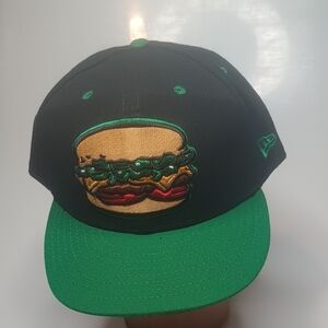 New Era Black and Green Hat with Burger Design